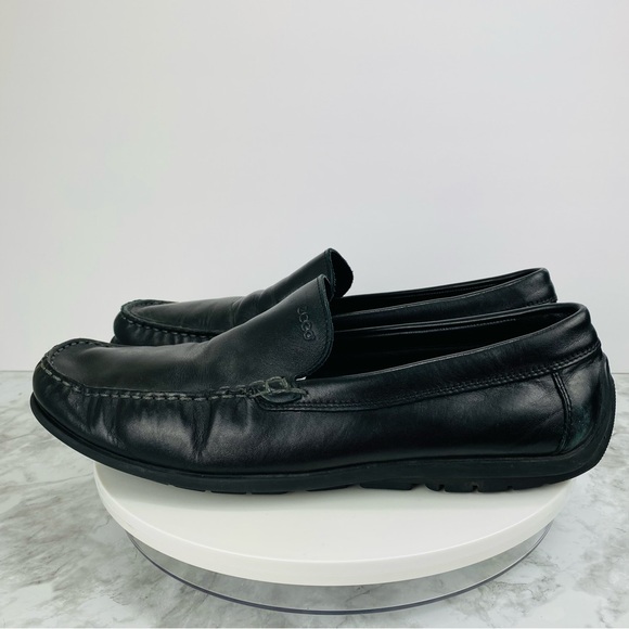 Ecco Black Leather Driving Loafer Mens 47 13 Moc Square Toe Slip On Arch Support - Picture 2 of 8